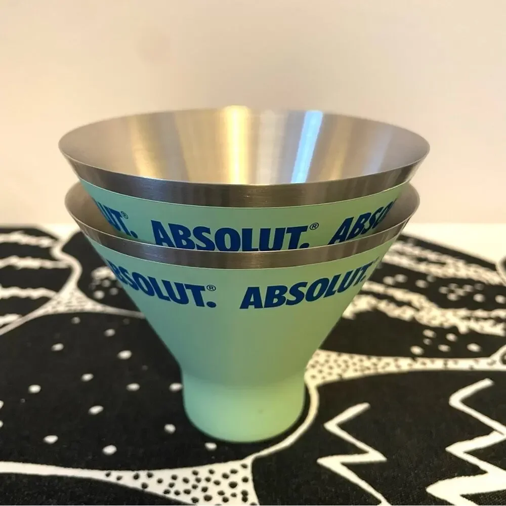Absolut Vodka Green Metal Stainless Steel Soft Touch Stemless Martini Glass Set
